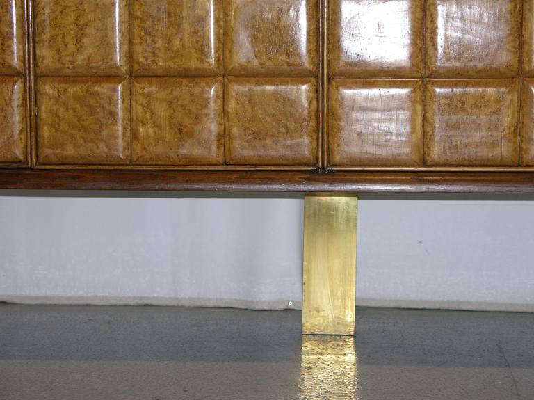 Mid-Century Modern 1940s Minimalist Dark & Light Palisander Wood Cabinet / Sideboard on Brass Legs