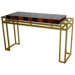 Mario Sabot 1970s Double-Framed Bronze and Burl Walnut Console