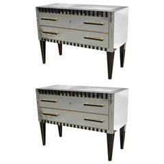 1970s Italian Pair of Vintage Mirrored Chests / Side Tables with Black Accents