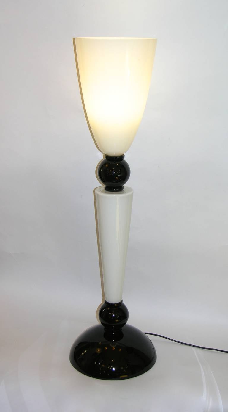 Late 20th Century Alberto Dona Monumental Art Deco Black and White Murano Glass Table/Floor Lamps