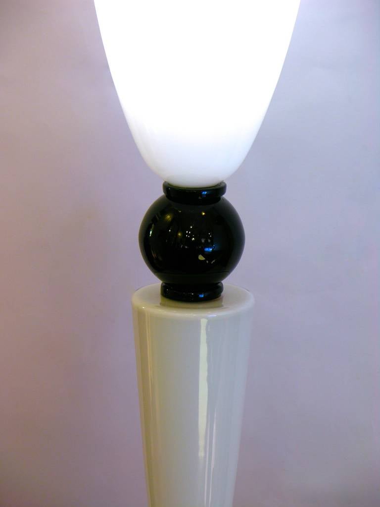 Alberto Dona Monumental Art Deco Black and White Murano Glass Table/Floor Lamps 2