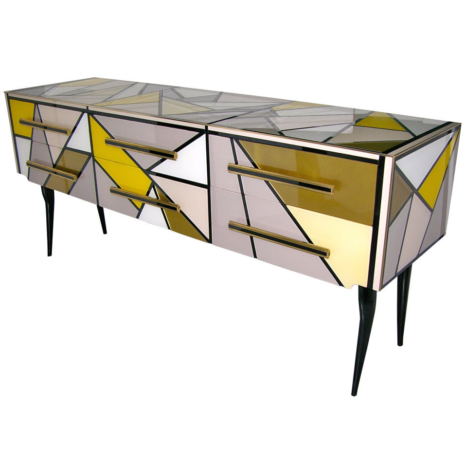 1970 One Of A Kind Italian Pop Design Colored Glass Sideboard / Chest