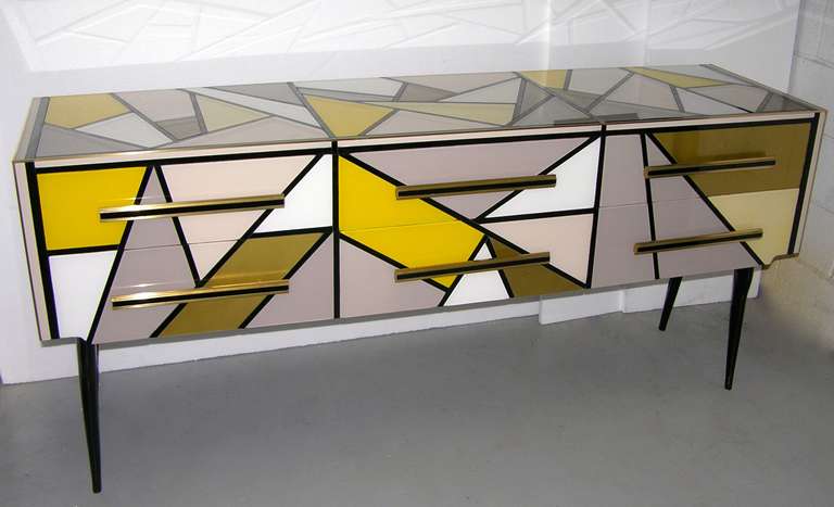1970 One Of A Kind Italian Pop Design Colored Glass Sideboard / Chest 1