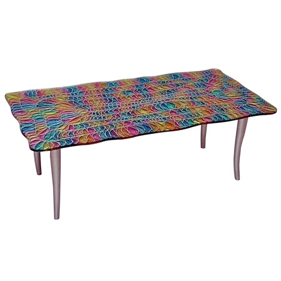 1970s Studio Davico Colorful Italian Design Glass Coffee Table