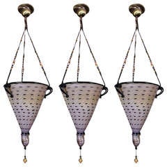 1980 Enchanting Italian Set of Three  Murano Glass Cone-Shaped Chandeliers