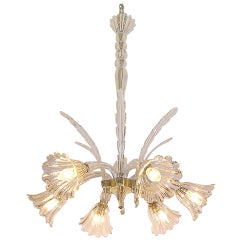 Ercole Barovier Six-Light Crystal Clear Murano Glass Chandelier, 1930s 