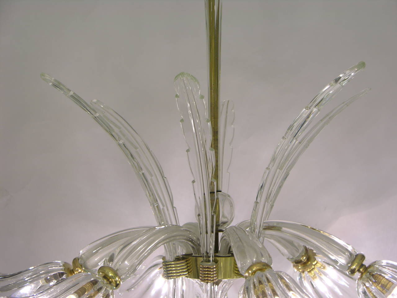 Mid-20th Century Ercole Barovier Six-Light Crystal Clear Murano Glass Chandelier, 1930s 