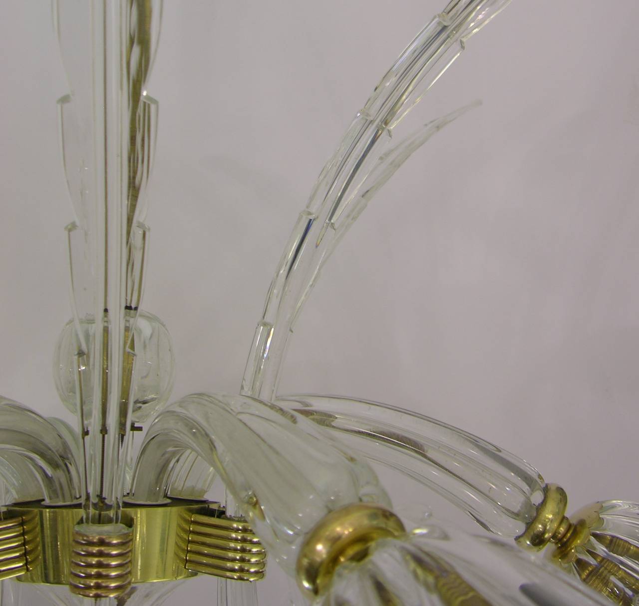 Italian Ercole Barovier Six-Light Crystal Clear Murano Glass Chandelier, 1930s 