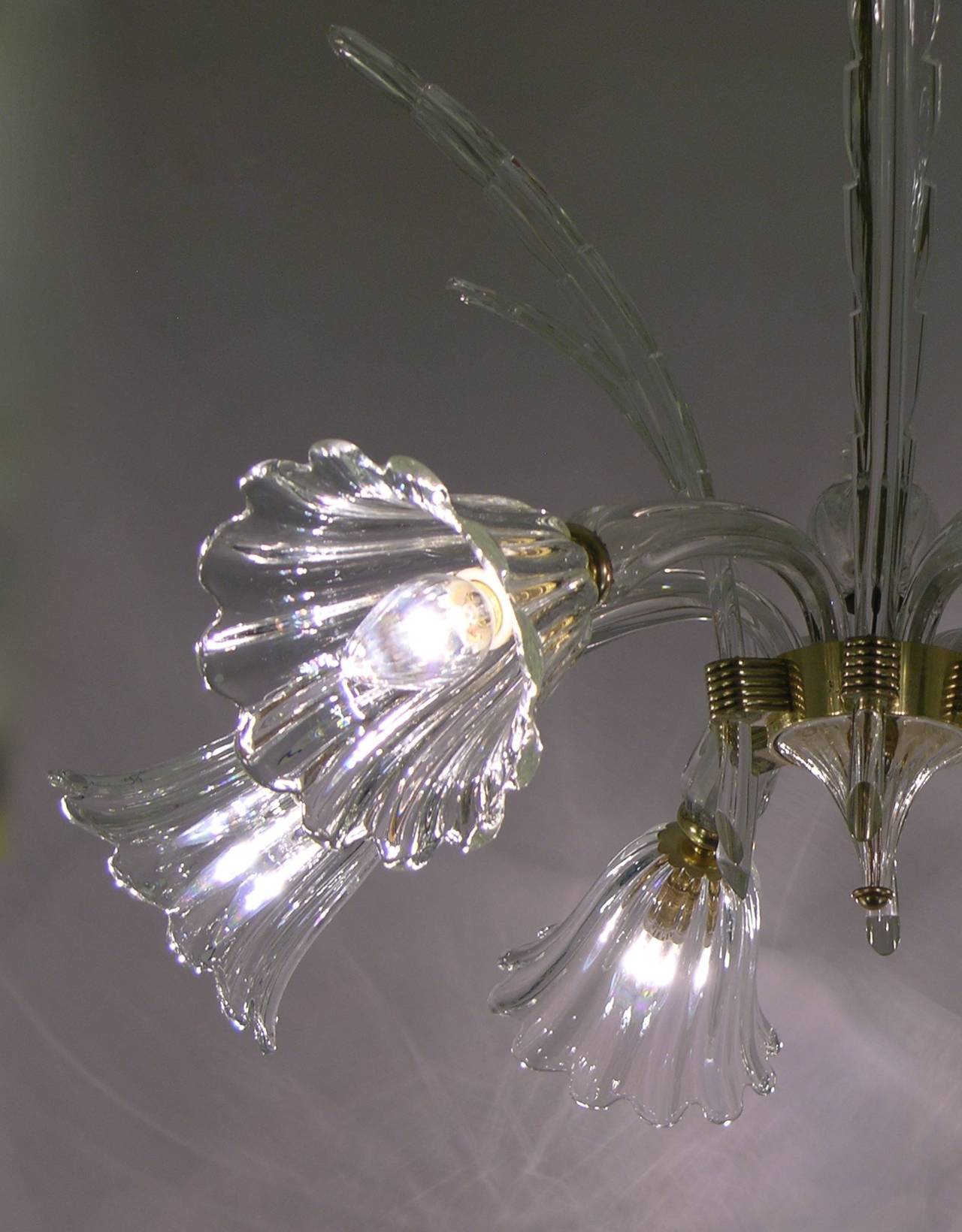 Hand-Crafted Ercole Barovier Six-Light Crystal Clear Murano Glass Chandelier, 1930s 