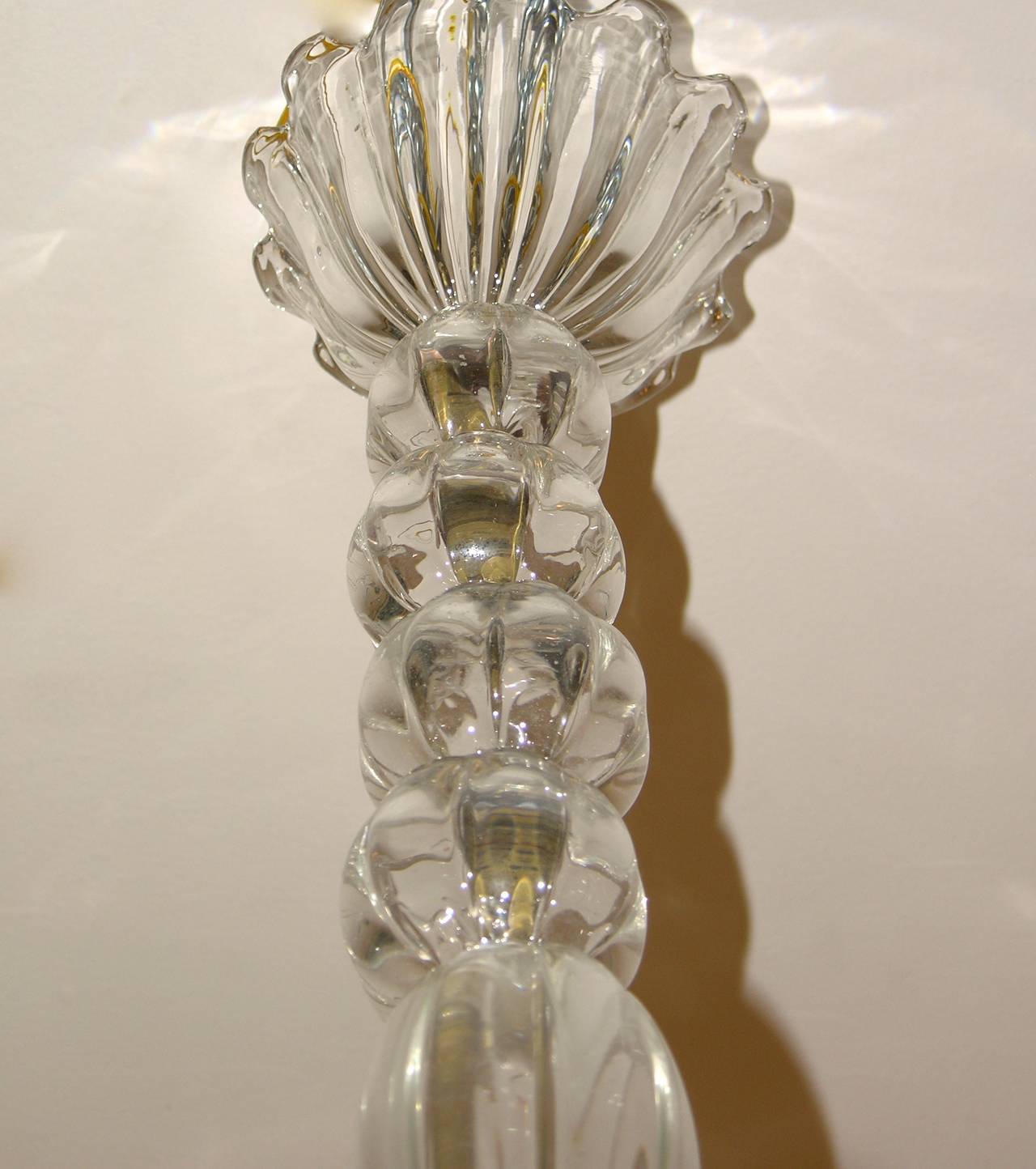 Art Deco Ercole Barovier Six-Light Crystal Clear Murano Glass Chandelier, 1930s 