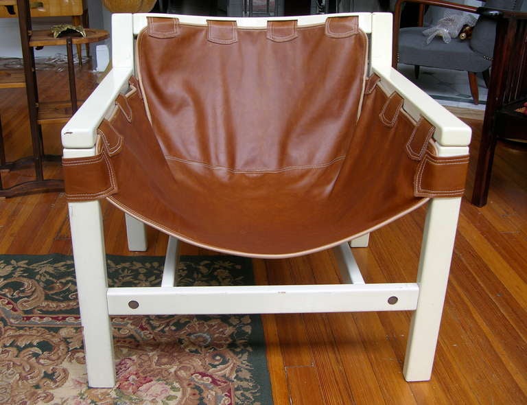Mid-Century Modern Vintage Carlo Hauner for Forma Italian Safari Brown Pair Leather Lounge Chairs For Sale