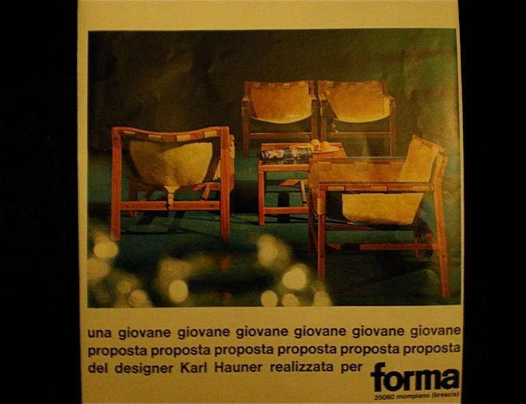 Hand-Crafted Karl Hauner for Forma Italian Safari Brown Leather Lounge Chairs, 1970s