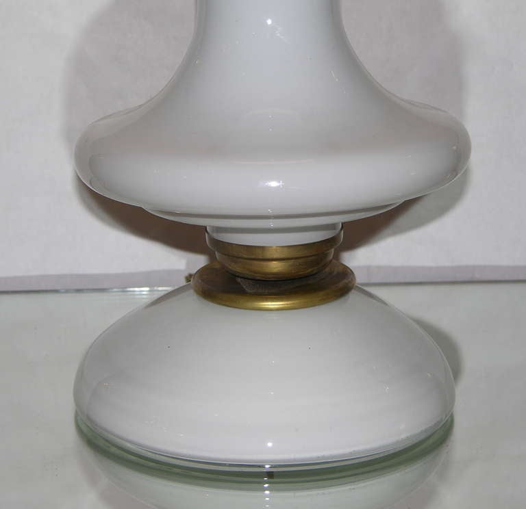 1960s Rare Pair of Flared Lamps/Torcheres in Opaline White Glass by Venini 1