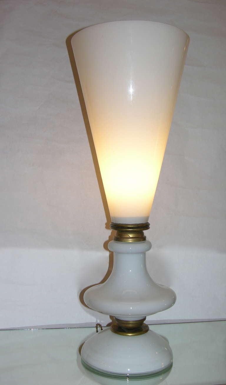 Mid-20th Century 1960s Rare Pair of Flared Lamps/Torcheres in Opaline White Glass by Venini