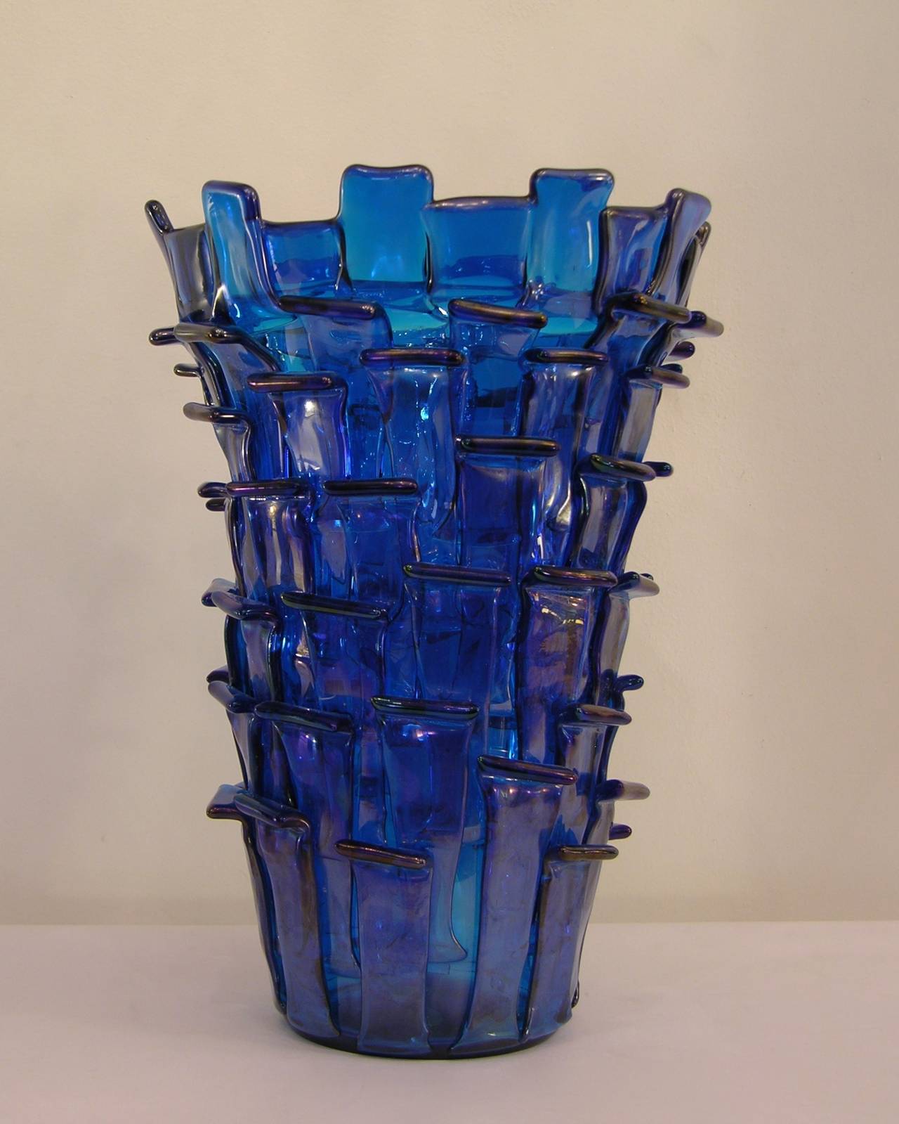 Venini Ritagli Murano Glass Vases in Marine Blue and Iridescent Green