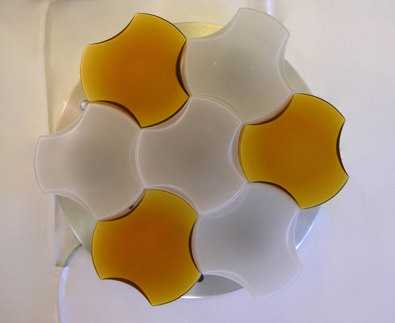 Mid-20th Century Martinelli Luce Rare Pair of White and Orange Glass Wall or Flush Lights, 1963 For Sale