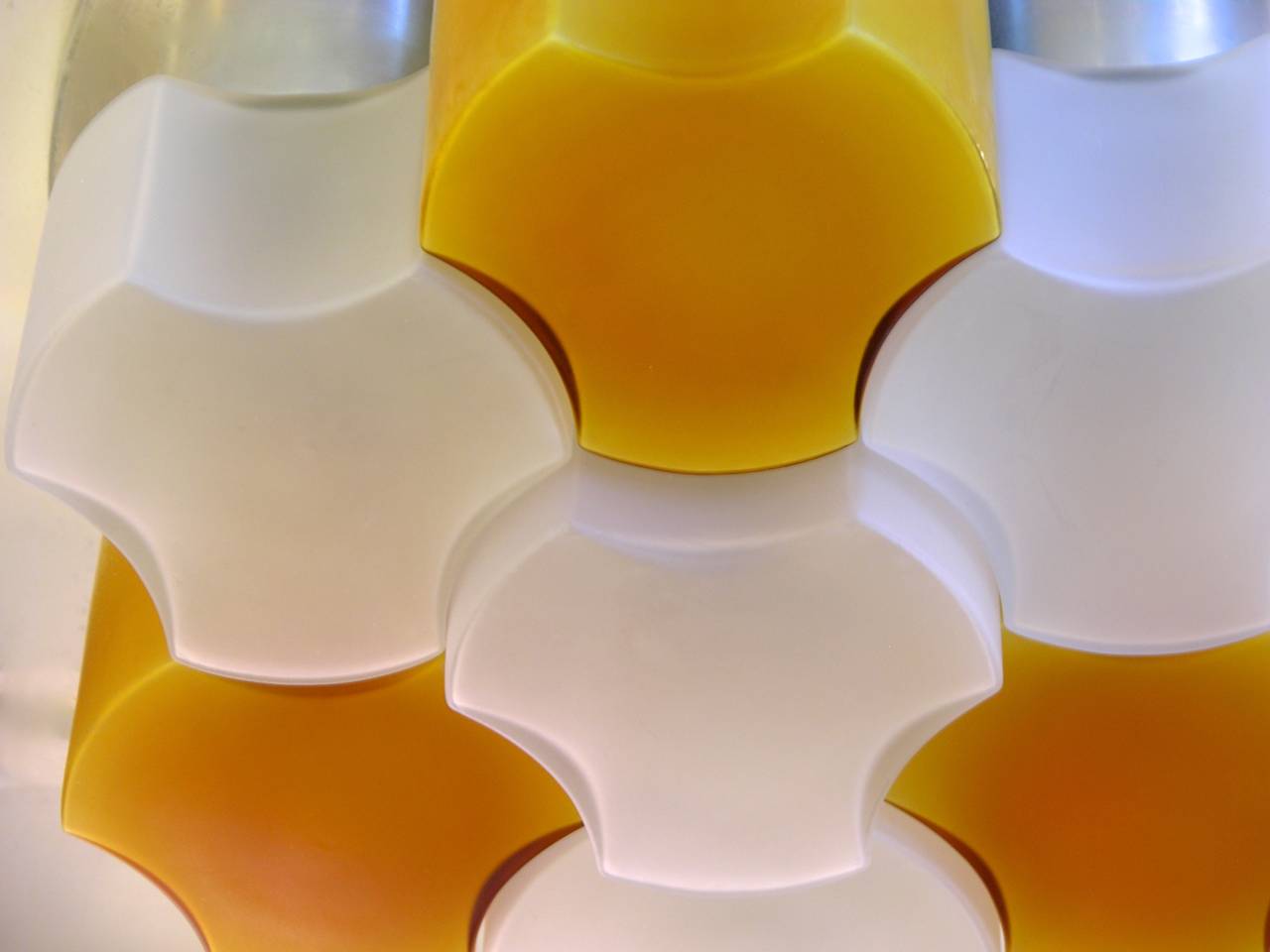 Martinelli Luce Rare Pair of White and Orange Glass Wall or Flush Lights, 1963 For Sale 1
