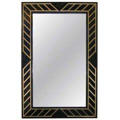 1970s Italian Art Deco Design Black and Gold Vintage Mirror