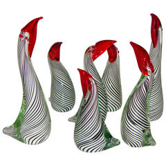 1970s Italian Murano Glass Family of Toucan Birds Sculptures