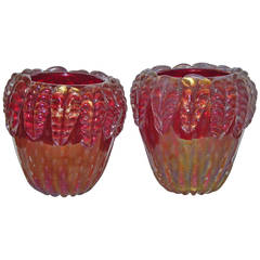 Cenedese Stunning Iridescent Pair of Plum Murano Glass Vases