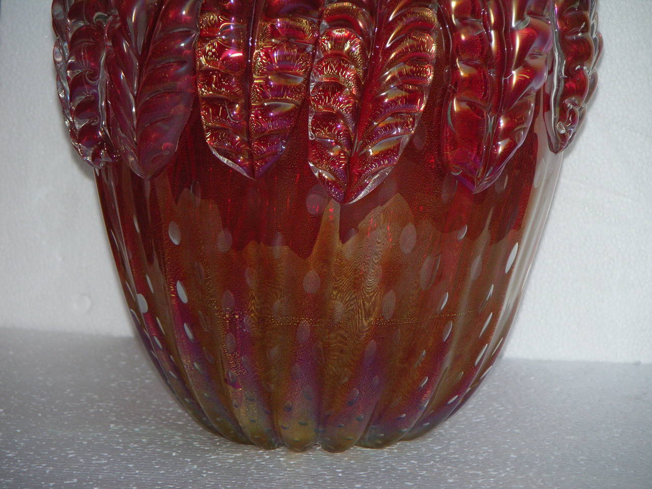 Cenedese Stunning Iridescent Pair of Plum Murano Glass Vases 1