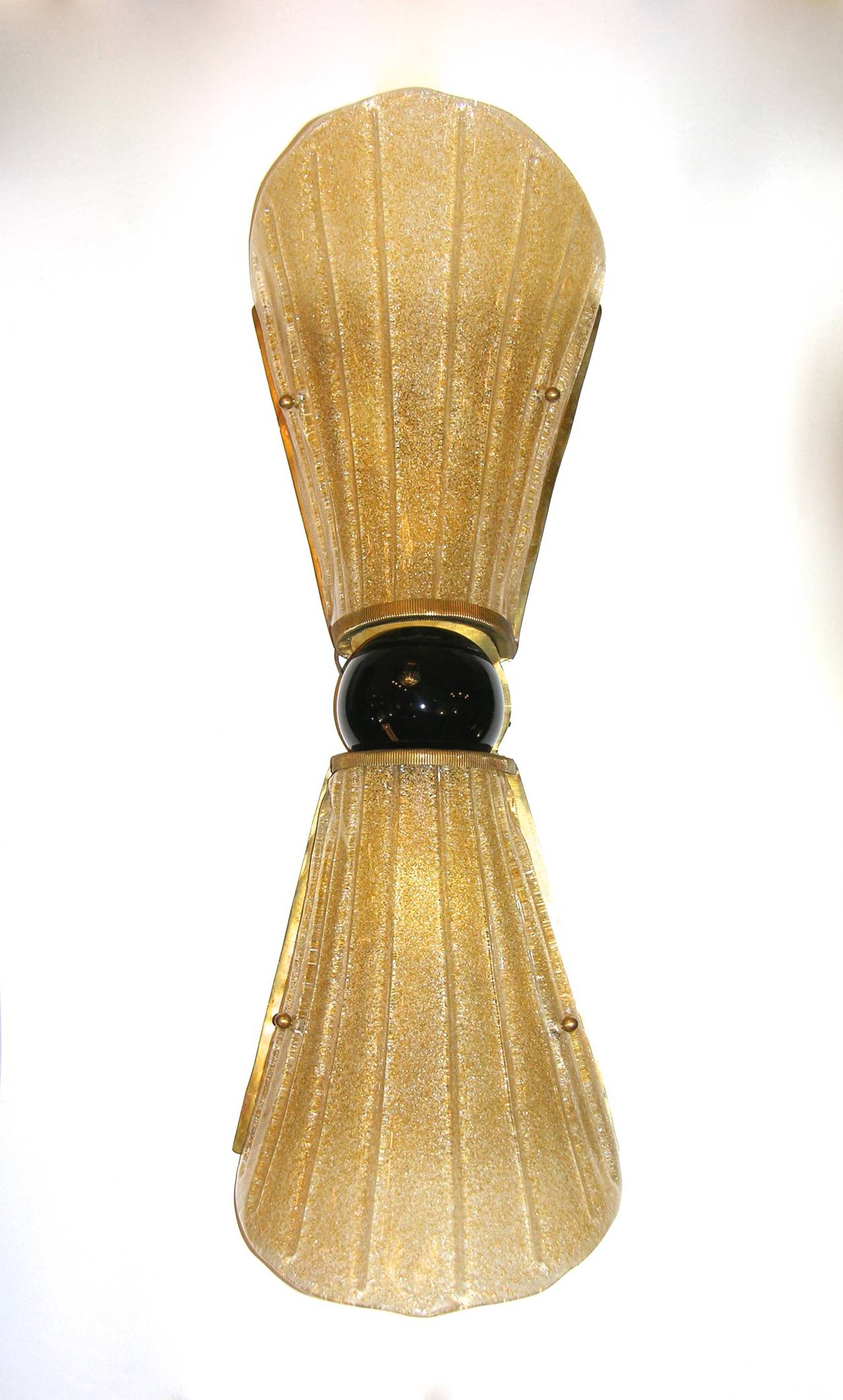 Aureliano Toso 1970s Amber Murano Glass Textured Wall Lights