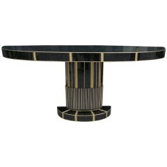 c.1940 Very Chic Italian Black Glass Console With Gold and Ivory Accents