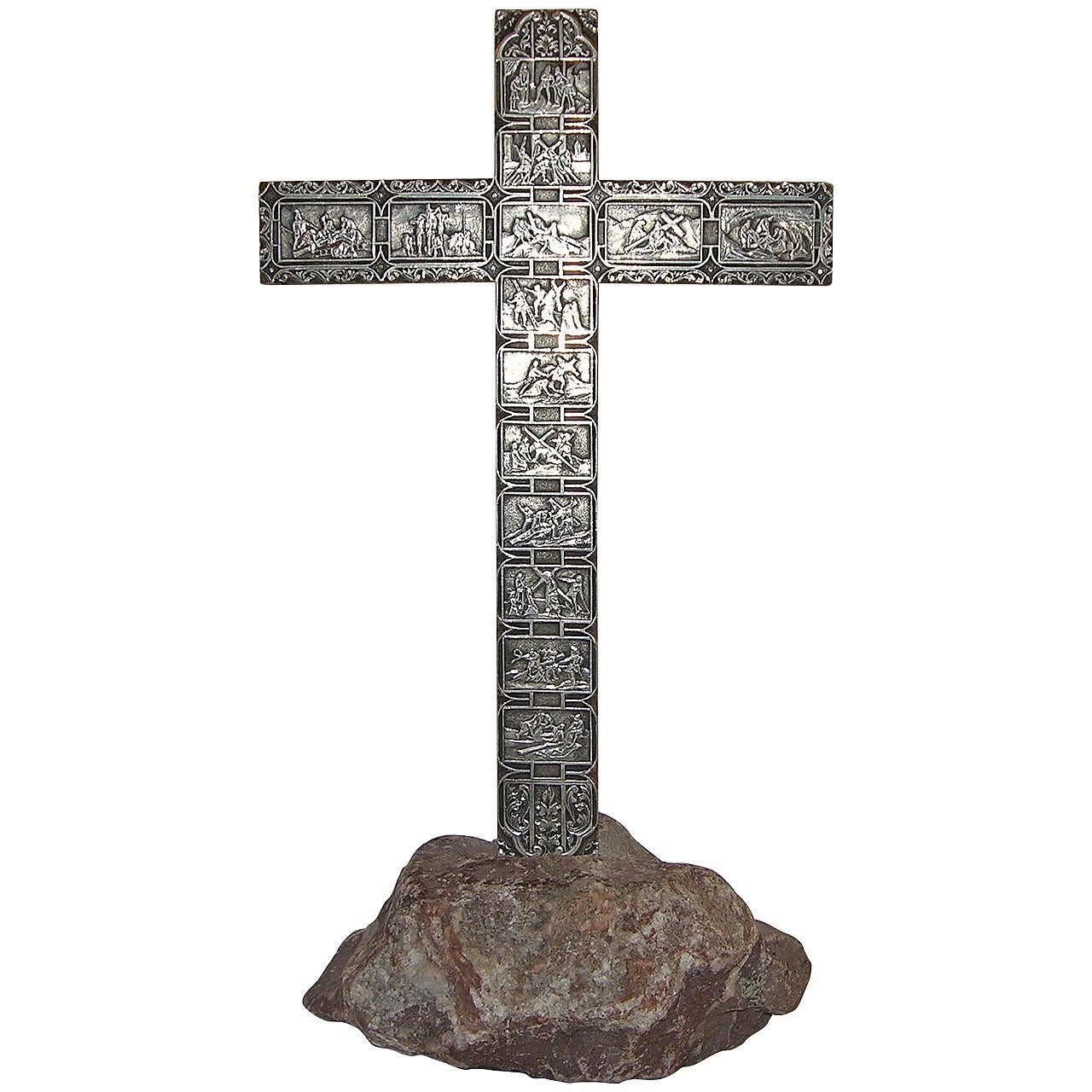 Extraordinary Antique Italian Solid Silver Cross with Spectacular Hand Chasing