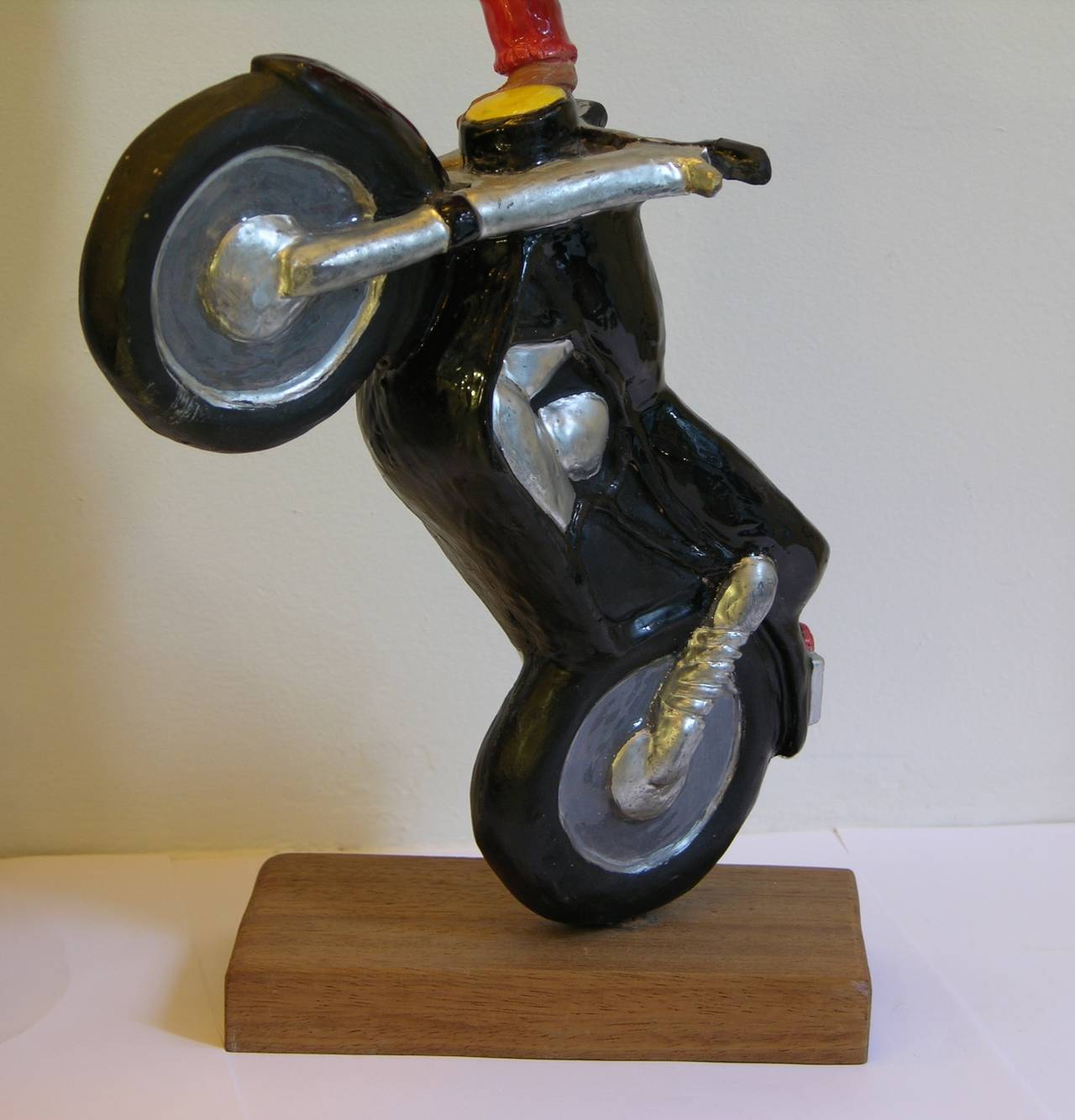 Figure on Motorcycle, Terra Cotta Sculpture by the Italian Artist Ginestroni 2