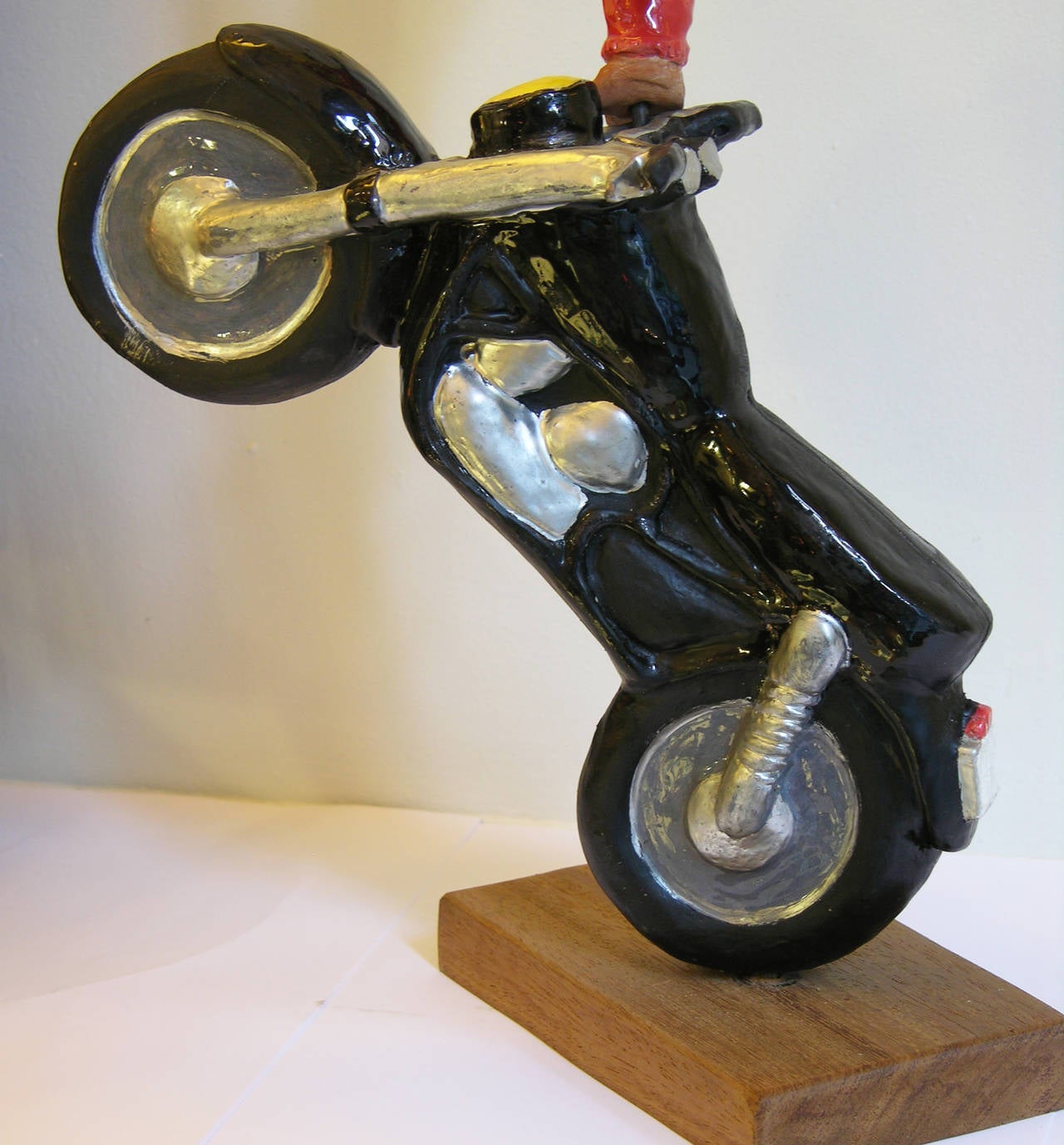 Figure on Motorcycle, Terra Cotta Sculpture by the Italian Artist Ginestroni 4