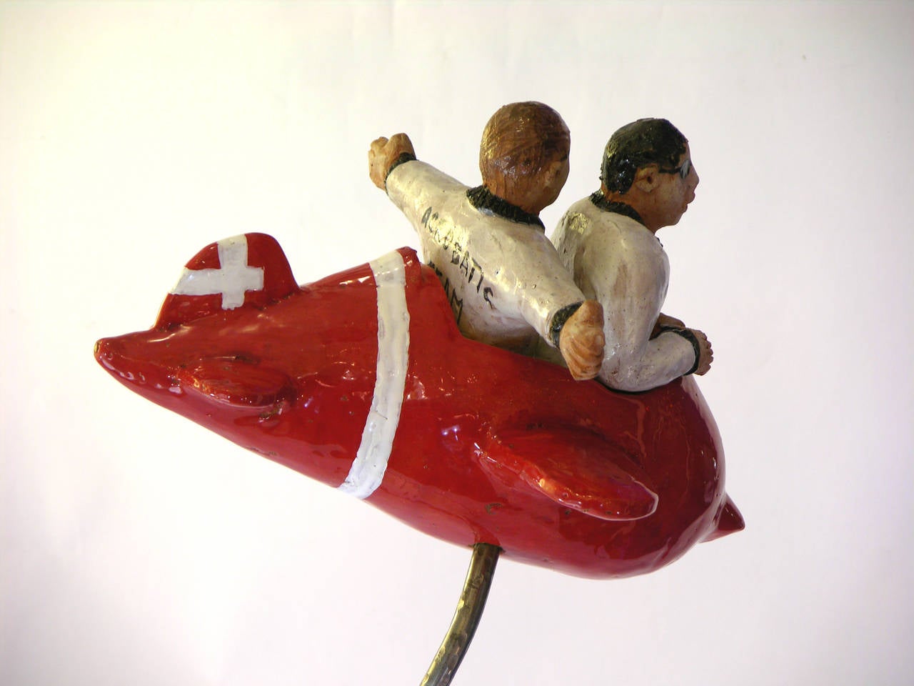 Contemporary Italian Red White Sculpture, Flying Guys in Airplane by Ginestroni In Excellent Condition In New York, NY