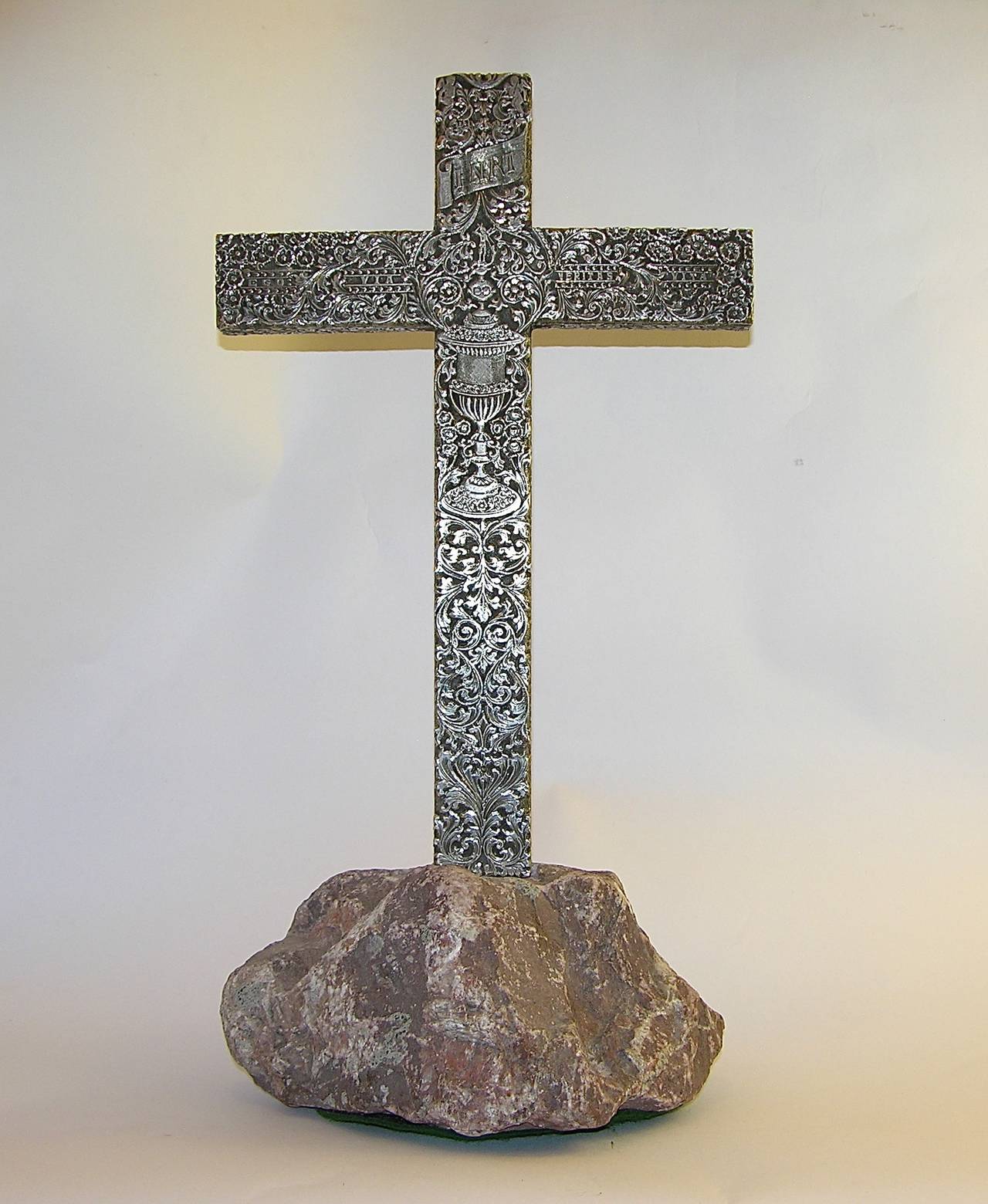 Extraordinary Antique Italian Solid Silver Cross with Spectacular Hand Chasing In Excellent Condition In New York, NY
