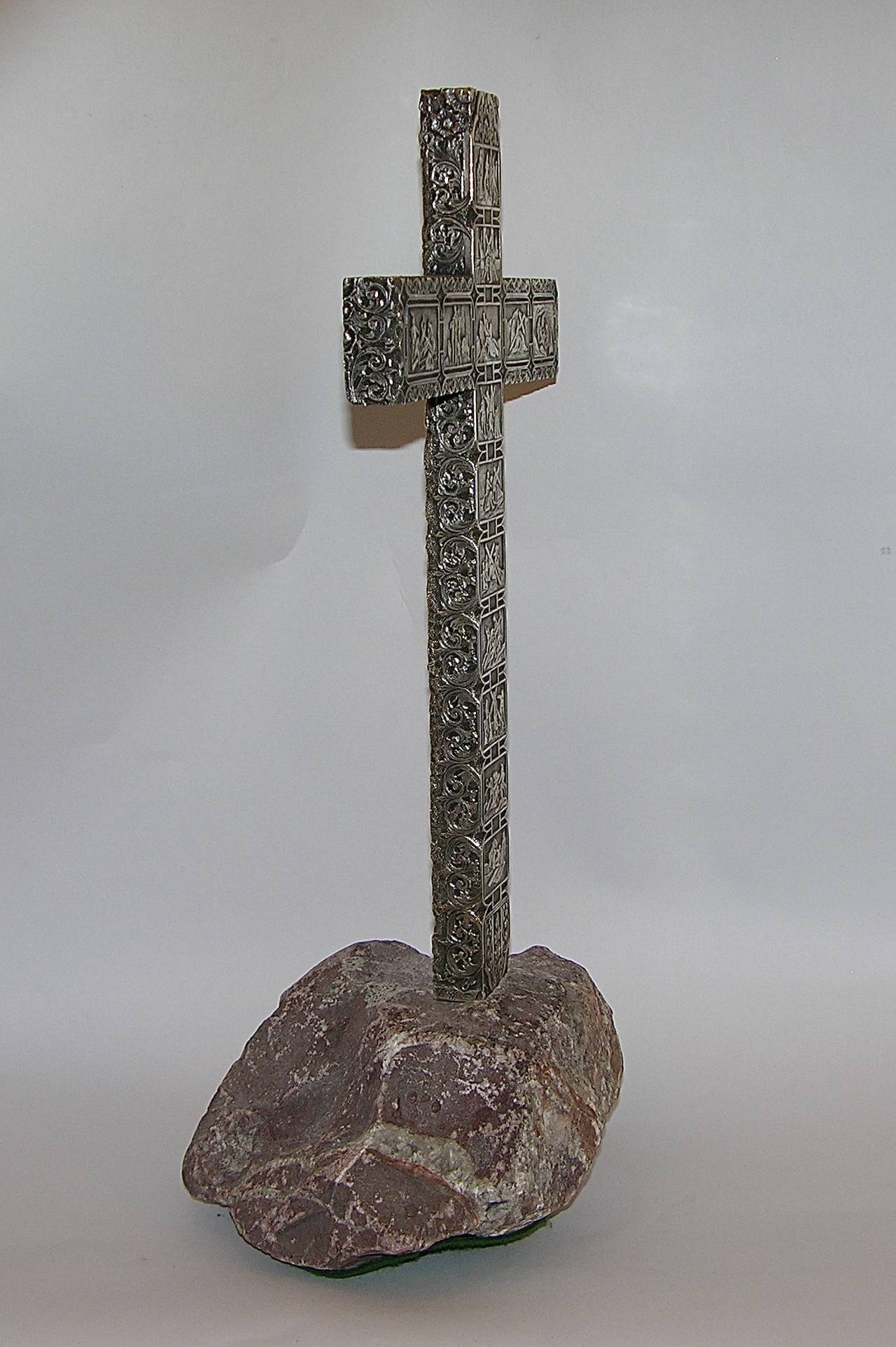 Granite Extraordinary Antique Italian Solid Silver Cross with Spectacular Hand Chasing