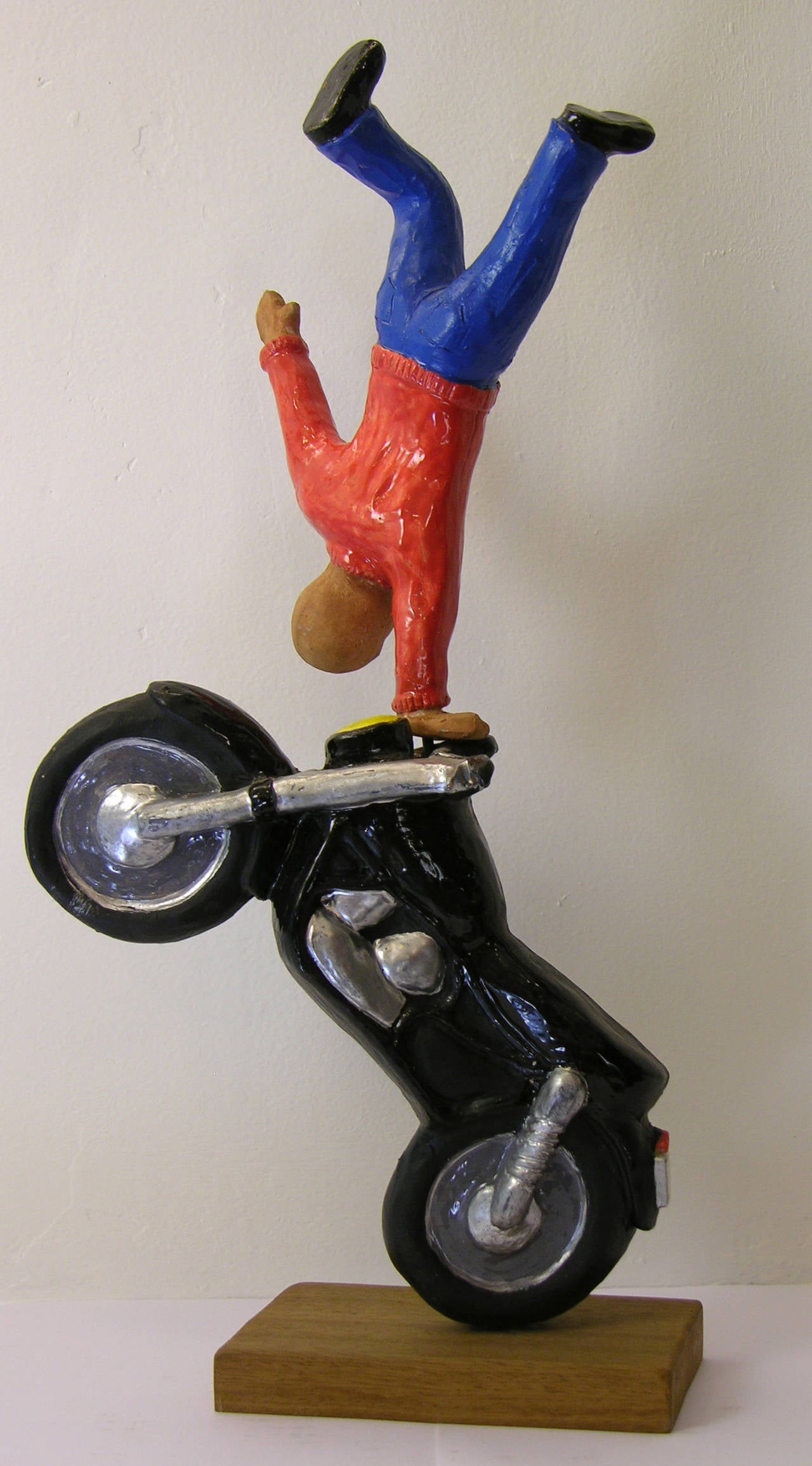 Figure on Motorcycle, Terra Cotta Sculpture by the Italian Artist Ginestroni 1