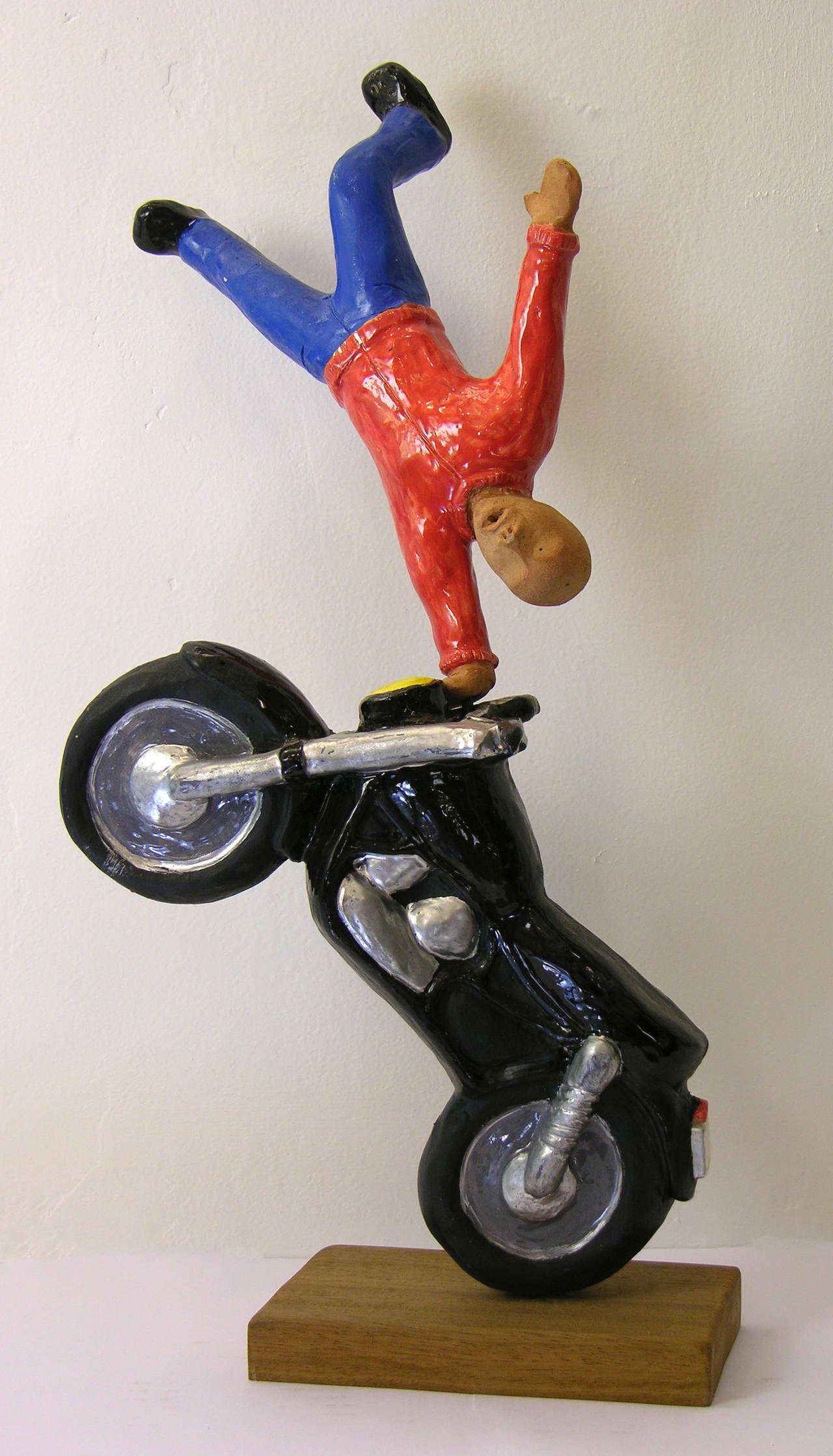 Contemporary Figure on Motorcycle, Terra Cotta Sculpture by the Italian Artist Ginestroni