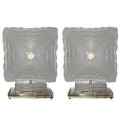 Italian Oversized Pair of Frosted Murano Glass Lamps