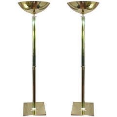1970s Italian Pair of Art Deco Style Bronze Floor Lamps
