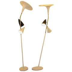 Interesting Pair of Italian Streamlined Floor Lamps Attributed to Stilnovo