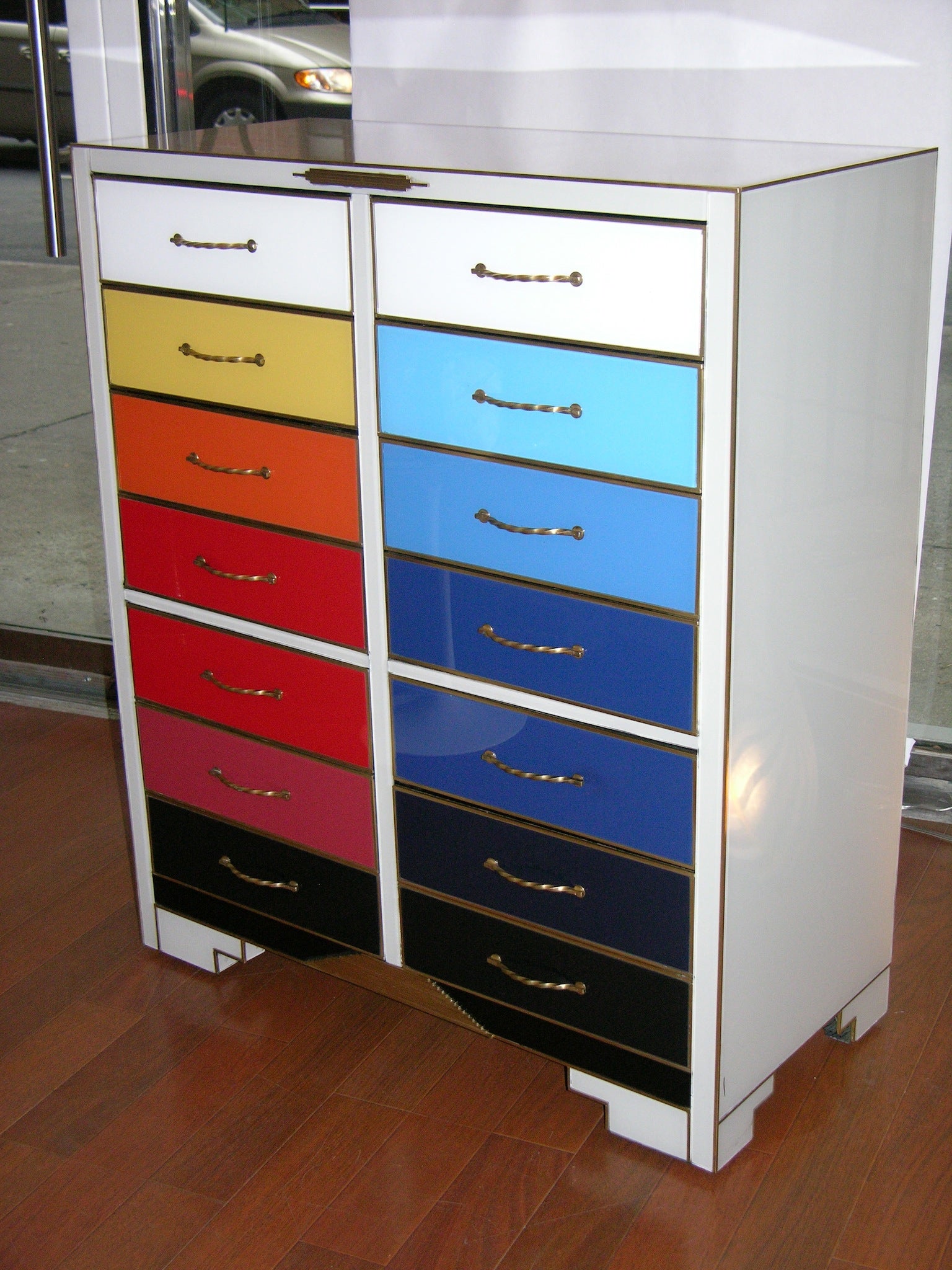 A Very Fun Vintage Chest Of Drawers In Colored Glass