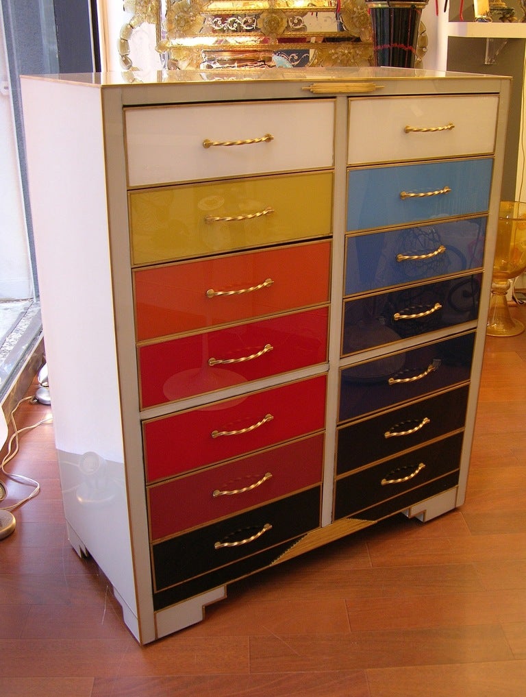 A Very Fun Vintage Chest Of Drawers In Colored Glass In Good Condition In New York, NY