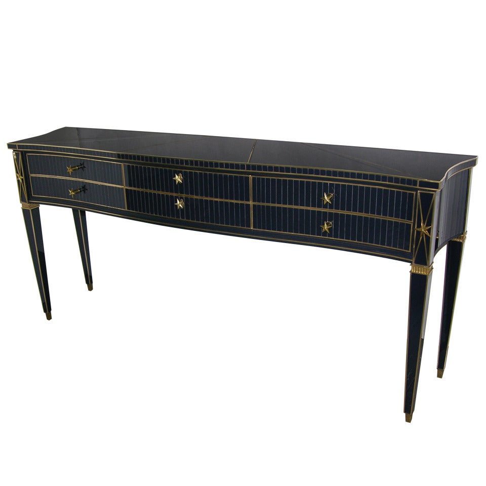 1960 Unusual Italian BLUE Glass Sideboard/Console with Star Motif