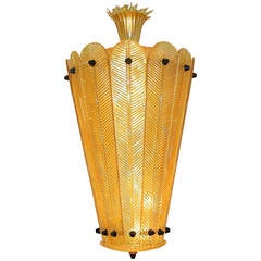 1970s Gold and Black Murano Glass Lantern Chandelier