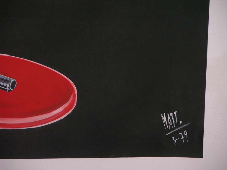 Hand-Painted One 1979 Mattioli Italian Design Drawing for a Modern Desk Light Project