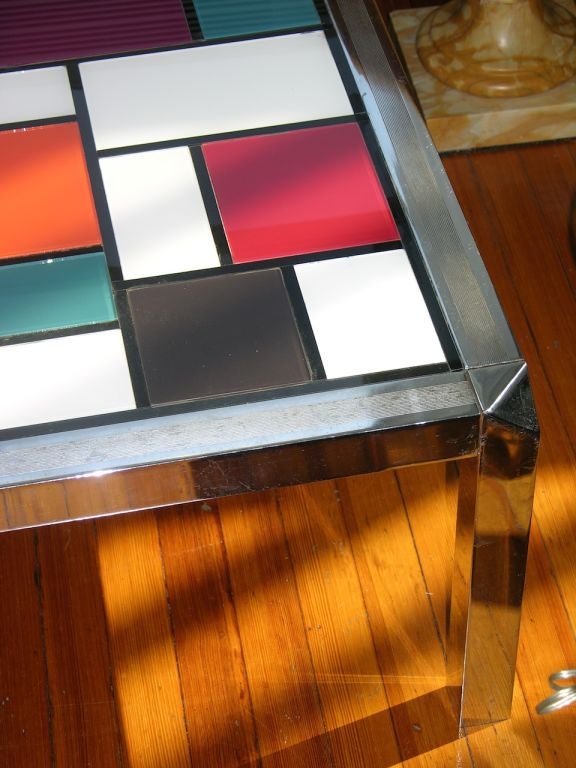 1970s Italian Mondrian Inspired Glass Coffee Table  In Good Condition In New York, NY