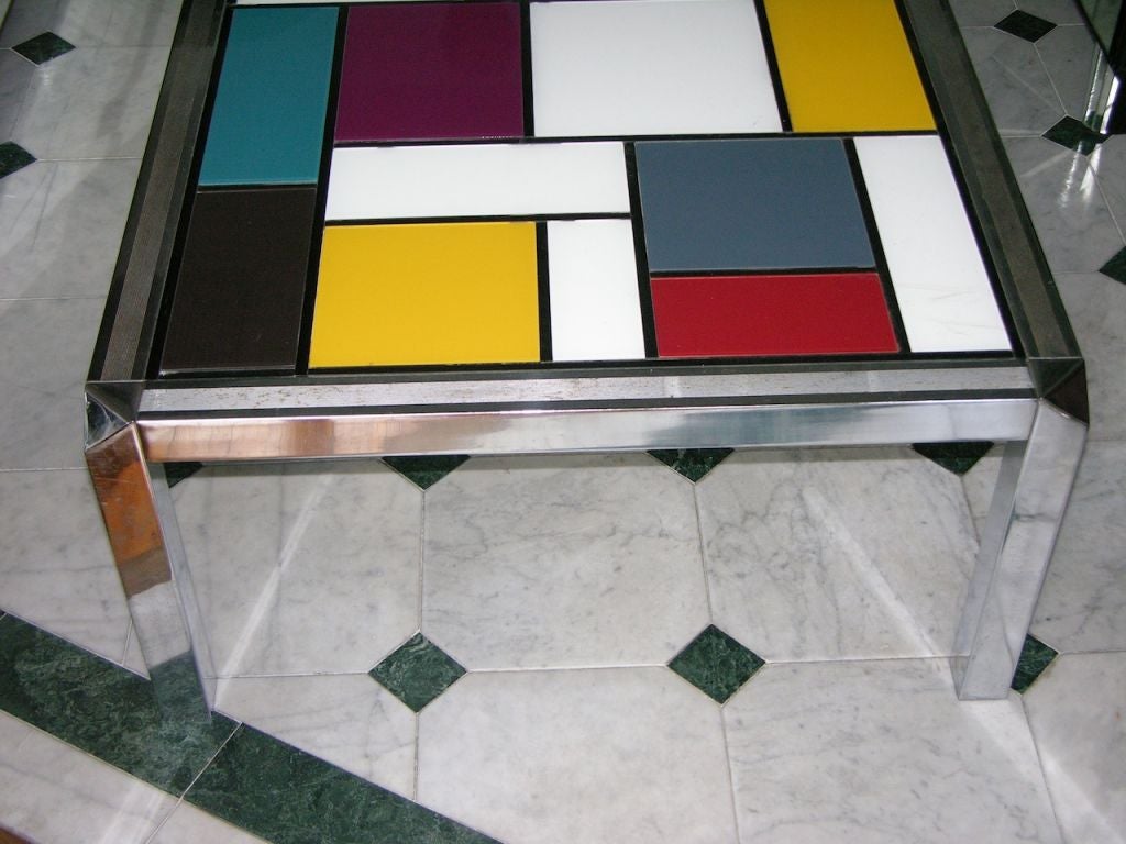 Late 20th Century 1970s Italian Mondrian Inspired Glass Coffee Table 