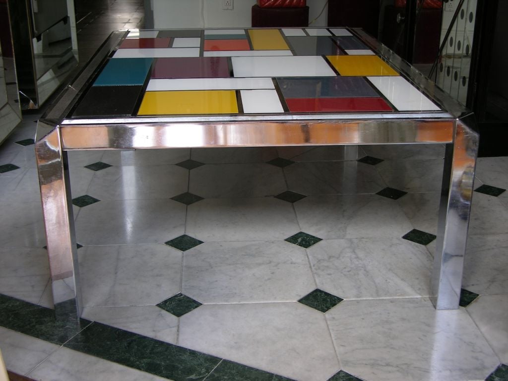 1970s Italian Mondrian Inspired Glass Coffee Table  1