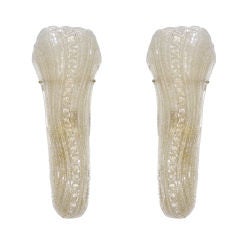 Vintage pair of crafted textured glass wall lights