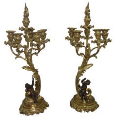 1870 Antique French Pair of Napoleon III Bronze and Ormolu Candelabra 12