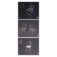 Vintage collection of 3 industrial drawings for chair projects