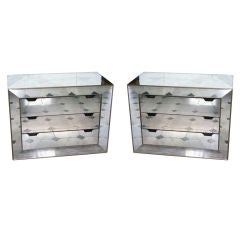 1950s Italian pair of bronze-edged mirrored chests